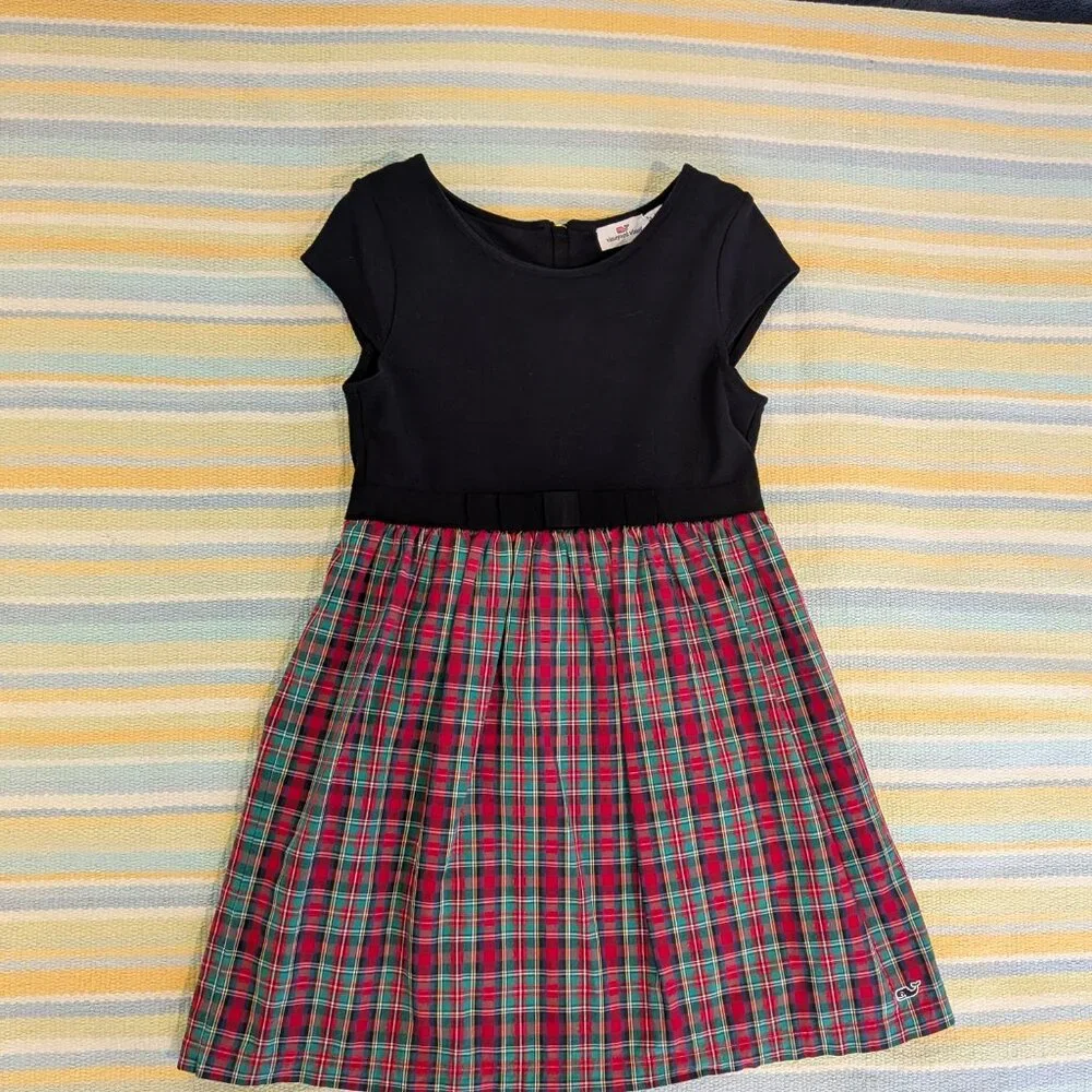⭐ Girls Vineyard Vines Christmas Holiday black & plaid tartan dress size XS 5-6